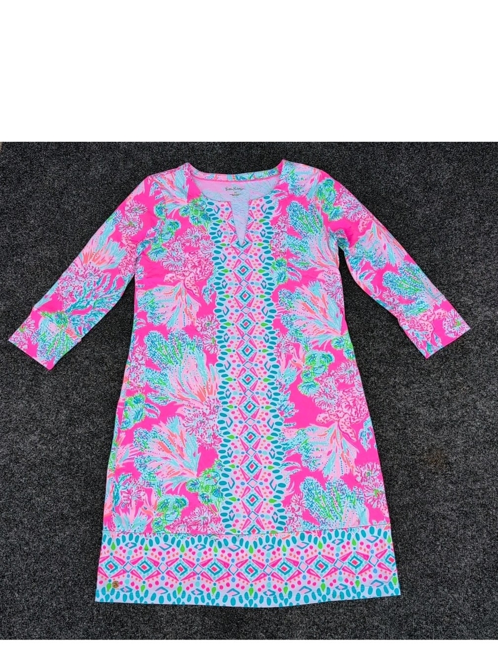 Lilly Pulitzer Dress Womens Medium Pink Blue Nadine Shift Seaing Things Stretch